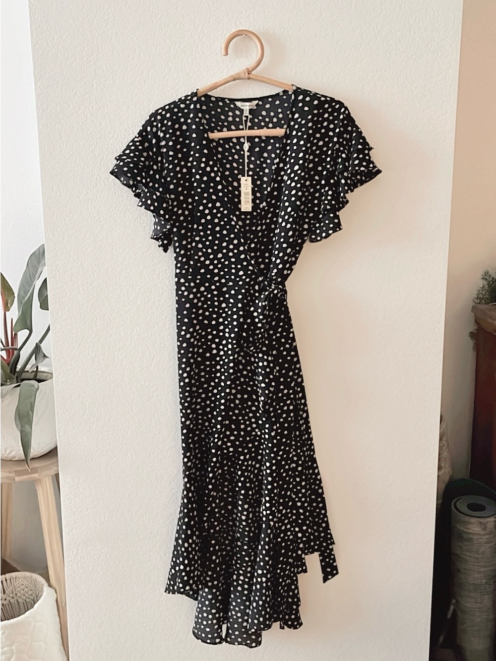 Max Studio Black and White Polka Dot Wrap Dress